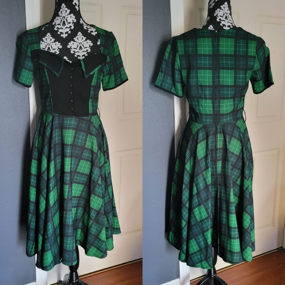 Sheen Green Plaid Retro Pinup Rockabilly St Patrick's Day Dress